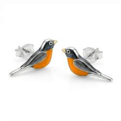 925 Silber Vogel Ohrstecker Orange Emaille